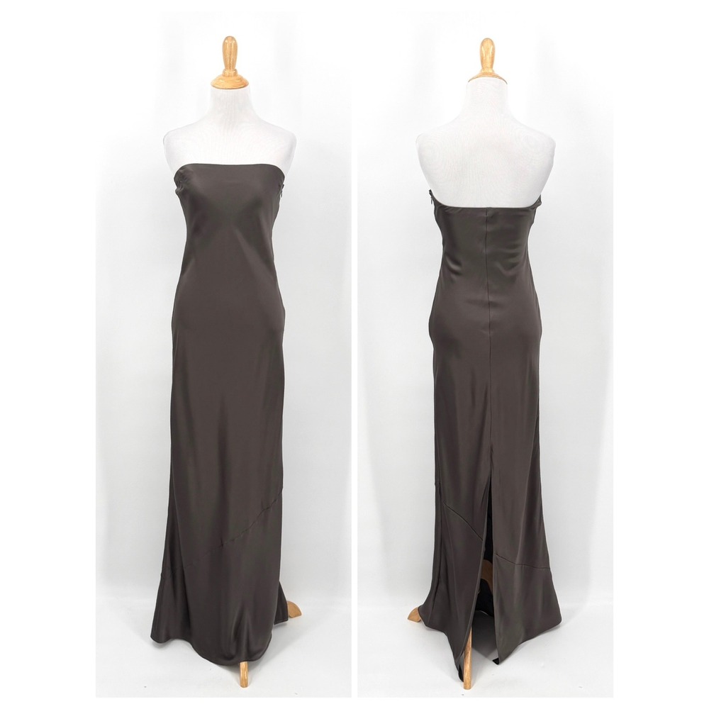 ENZA COSTA Strapless Silk Bias Maxi Dress Small Charcoal Brown Quiet Luxury